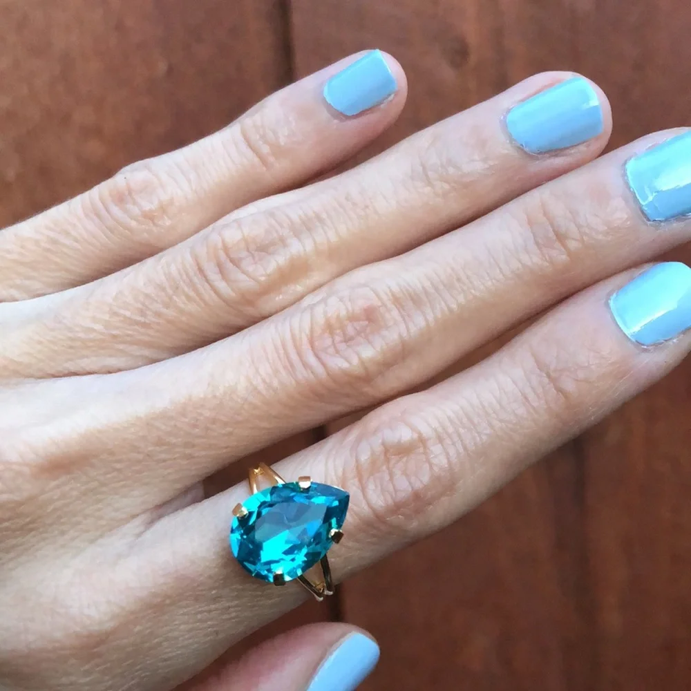 Aquamarine Pear Crystal Ring
